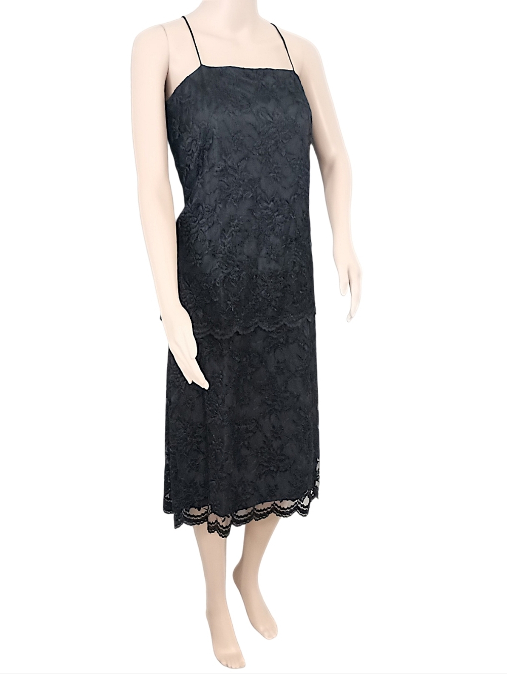 Vintage Nancy Bracoloni‎ Lace Dress Sz 10 Black Midi Applique LBD Cocktail Party - Picture 3 of 16
